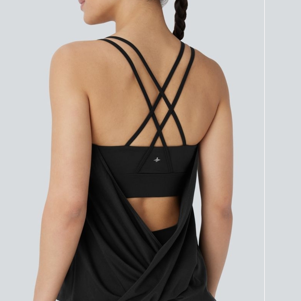 HALARA Black Criss-Cross Strap Tank Top